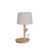 Modern Rustic Branch Table Lamp with Fabric Shade and Wooden Base for Bedside Lighting