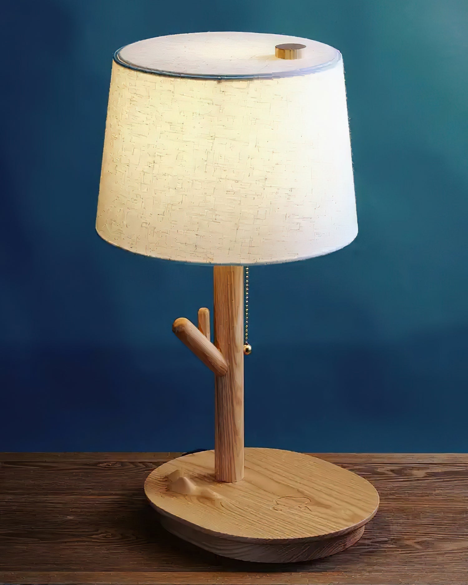 Modern Rustic Branch Table Lamp with Fabric Shade and Wooden Base for Bedside Lighting
