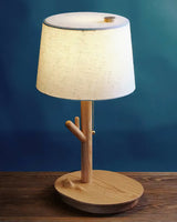 Modern Rustic Branch Table Lamp with Fabric Shade and Wooden Base for Bedside Lighting