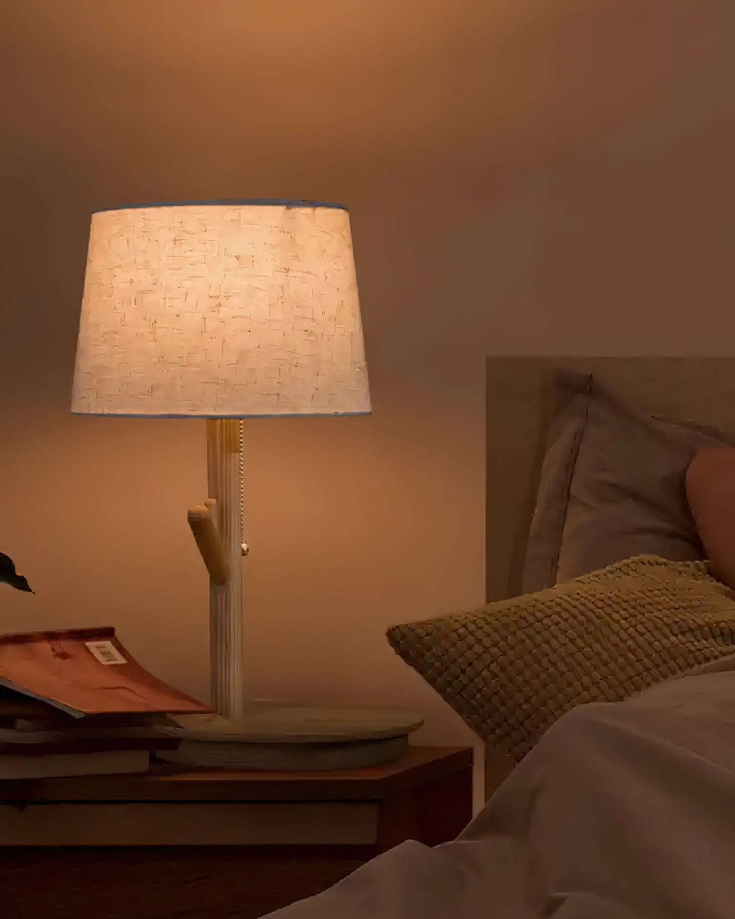 Modern Rustic Branch Table Lamp with Fabric Shade and Wooden Base for Bedside Lighting