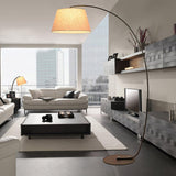 Modern Slim Twiggy Ambient Floor Lamp with Beige Fabric Drum Shade for Interior Lighting