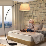 Modern Slim Twiggy Ambient Floor Lamp with Beige Fabric Drum Shade for Interior Lighting