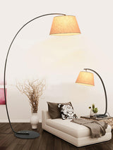 Modern Slim Twiggy Ambient Floor Lamp with Beige Fabric Drum Shade for Interior Lighting