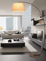Modern Slim Twiggy Ambient Floor Lamp with Beige Fabric Drum Shade for Interior Lighting