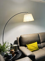 Modern Slim Twiggy Ambient Floor Lamp with Beige Fabric Drum Shade for Interior Lighting