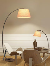 Modern Slim Twiggy Ambient Floor Lamp with Beige Fabric Drum Shade for Interior Lighting