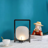 Modern Black Outdoor Portable Lantern Table Lamp with Blown Glass Shade