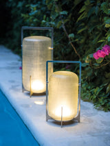 Modern Hand Blown Glass Lantern Table Lamp Stainless Steel Bedside Reading Light