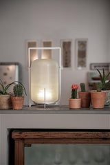 Modern Hand Blown Glass Lantern Table Lamp Stainless Steel Bedside Reading Light