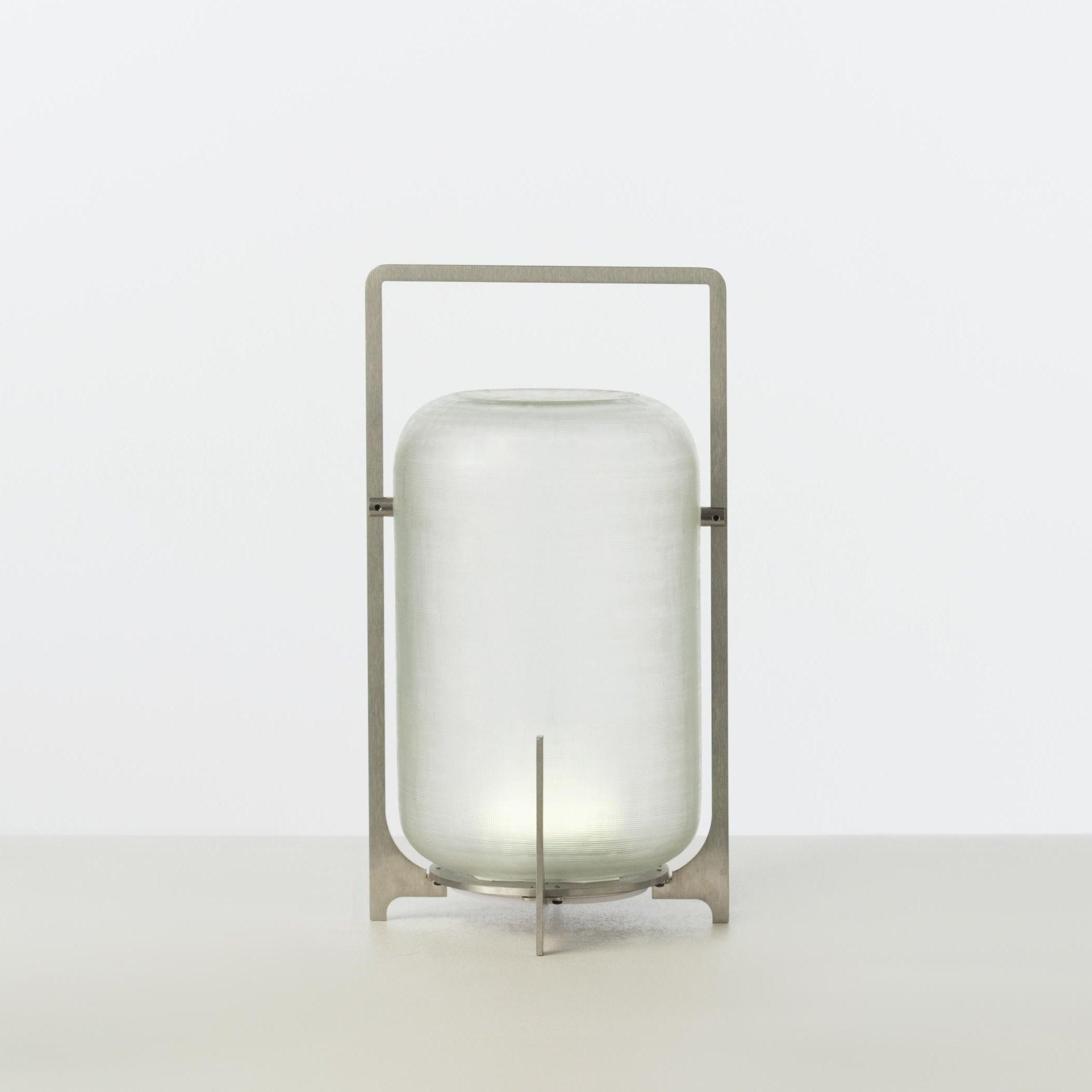 Modern Hand Blown Glass Lantern Table Lamp Stainless Steel Bedside Reading Light