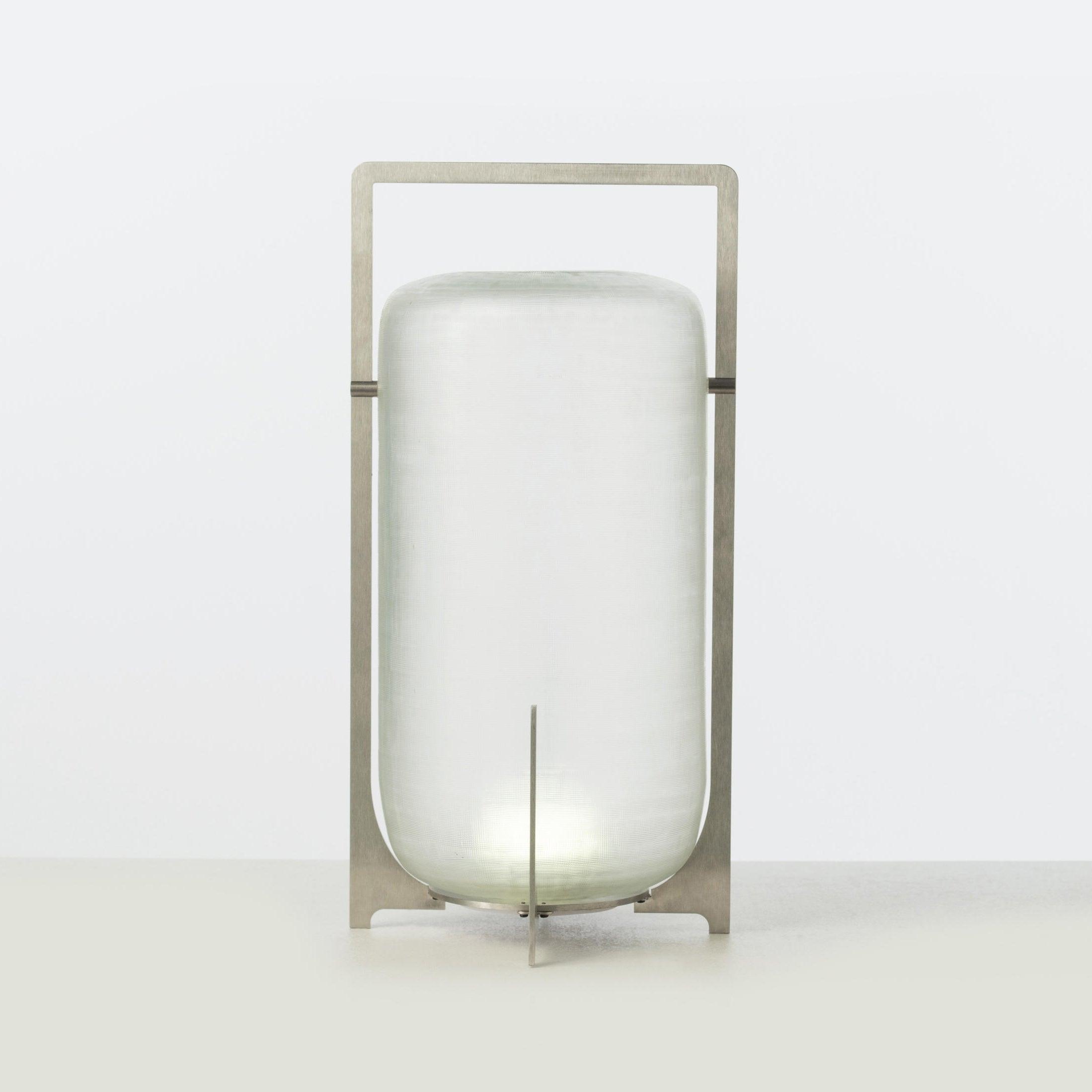 Modern Hand Blown Glass Lantern Table Lamp Stainless Steel Bedside Reading Light