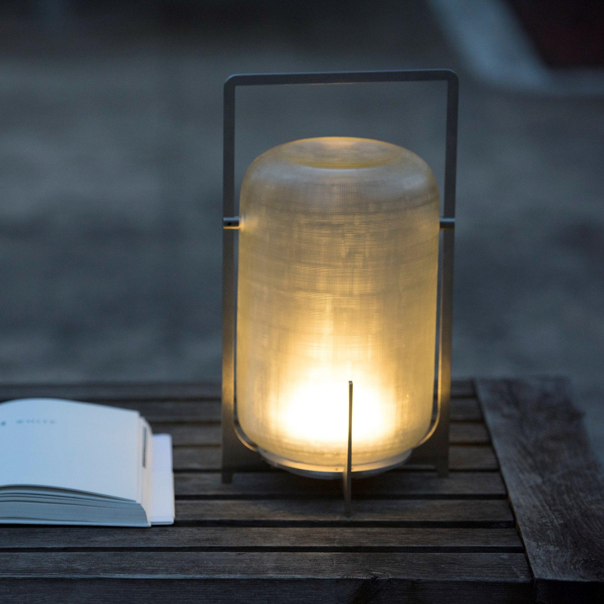 Modern Hand Blown Glass Lantern Table Lamp Stainless Steel Bedside Reading Light