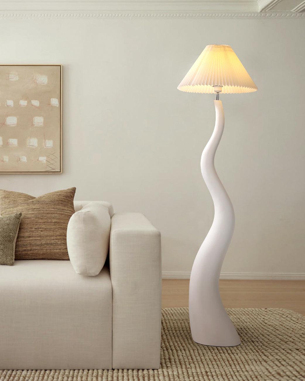 Modern Organic Twisted Pleated Floor Lamp Handcrafted Resin Standing Light