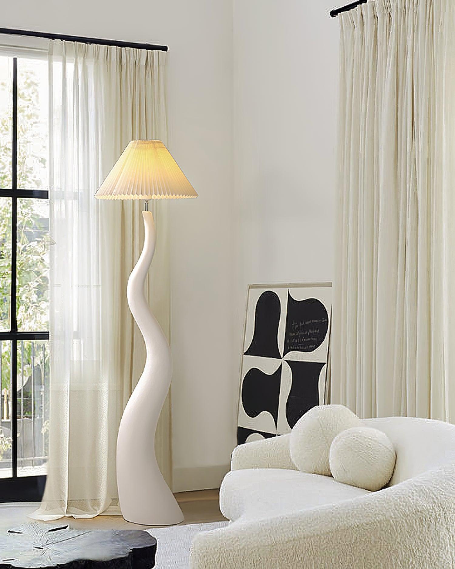 Modern Organic Twisted Pleated Floor Lamp Handcrafted Resin Standing Light