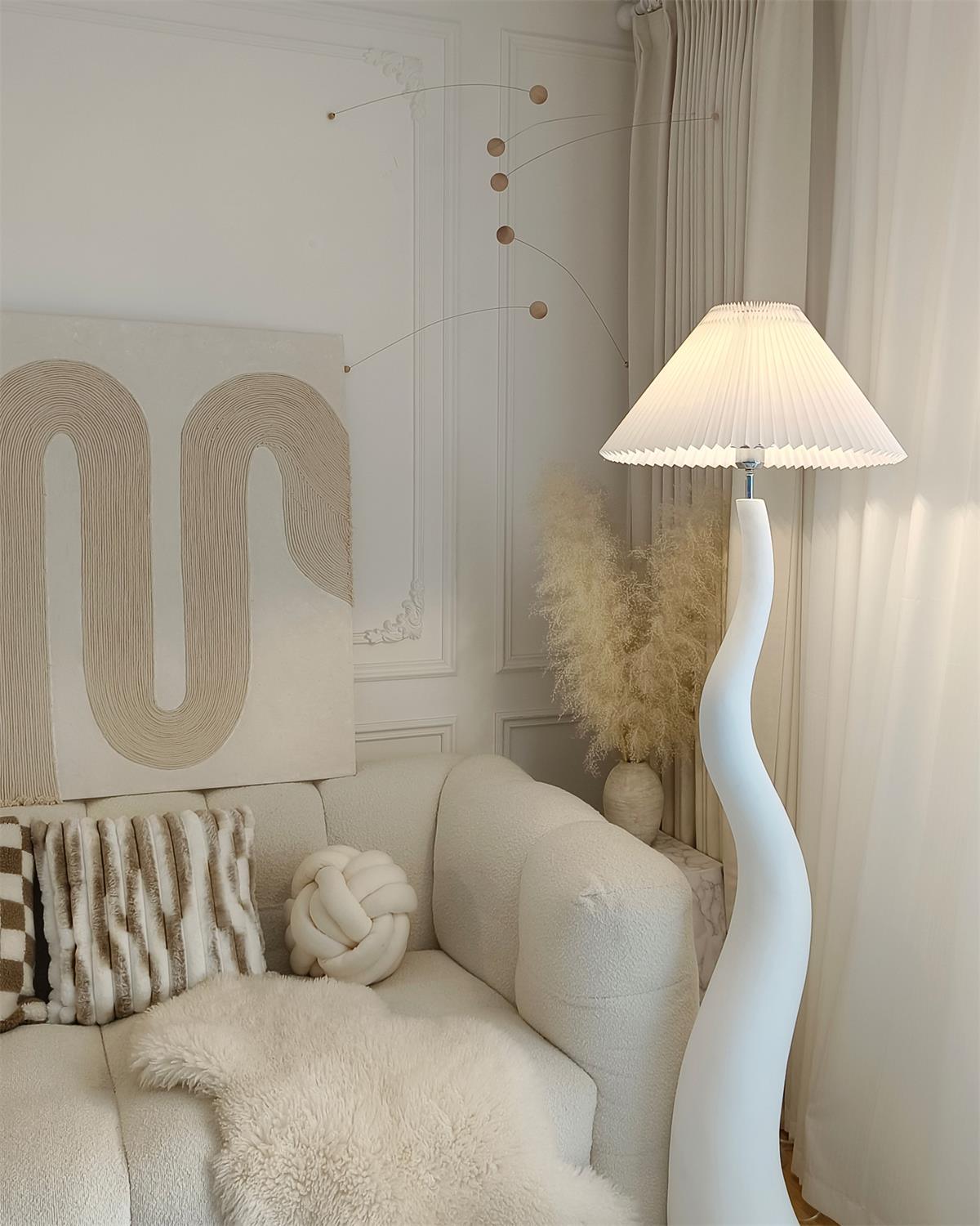 Modern Organic Twisted Pleated Floor Lamp Handcrafted Resin Standing Light