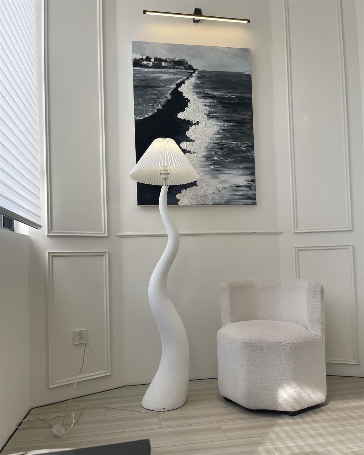 Modern Organic Twisted Pleated Floor Lamp Handcrafted Resin Standing Light