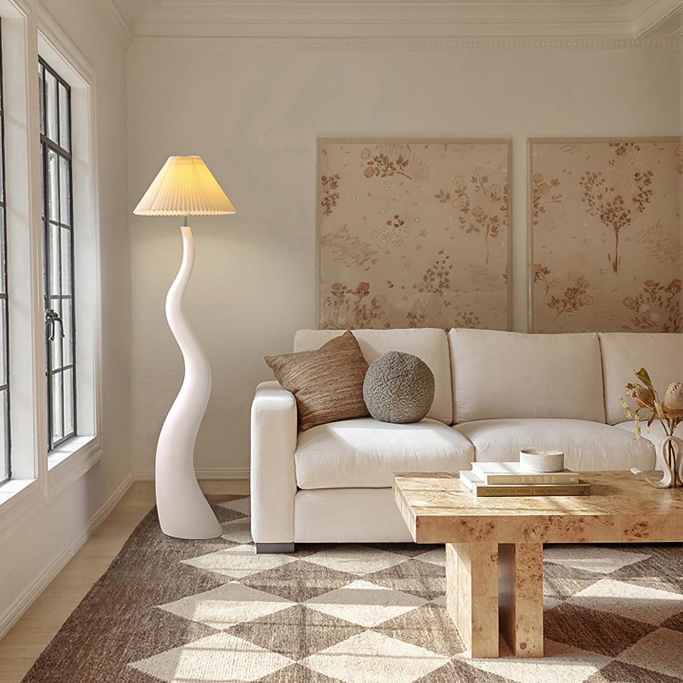 Modern Organic Twisted Pleated Floor Lamp Handcrafted Resin Standing Light