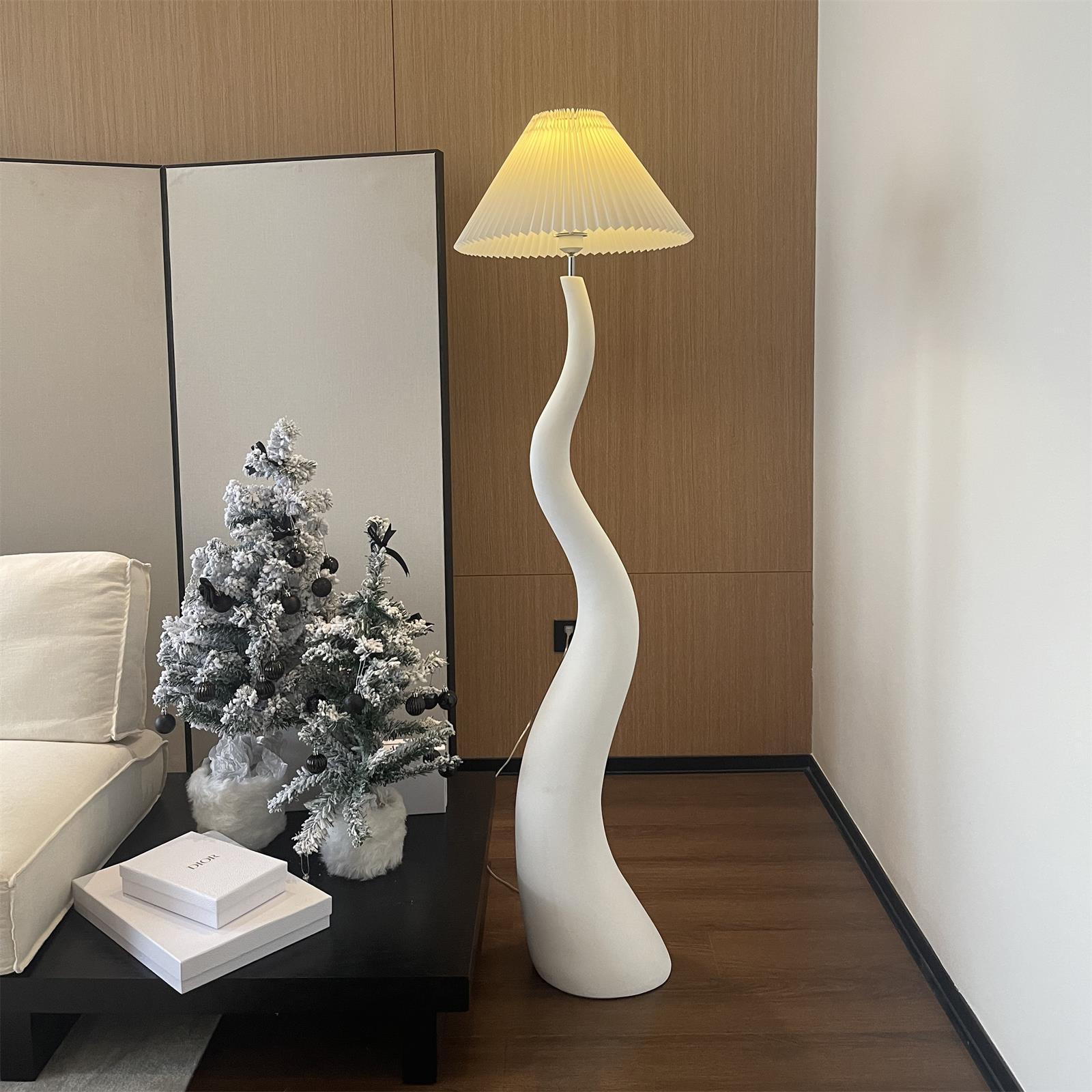 Modern Organic Twisted Pleated Floor Lamp Handcrafted Resin Standing Light