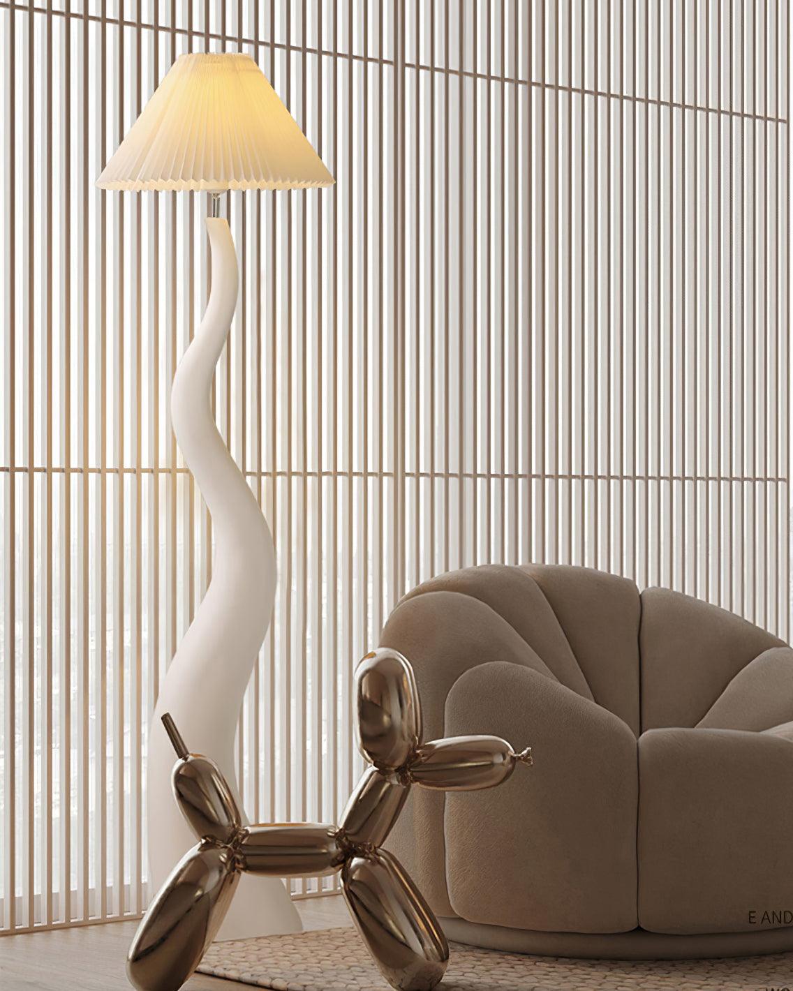 Modern Organic Twisted Pleated Floor Lamp Handcrafted Resin Standing Light