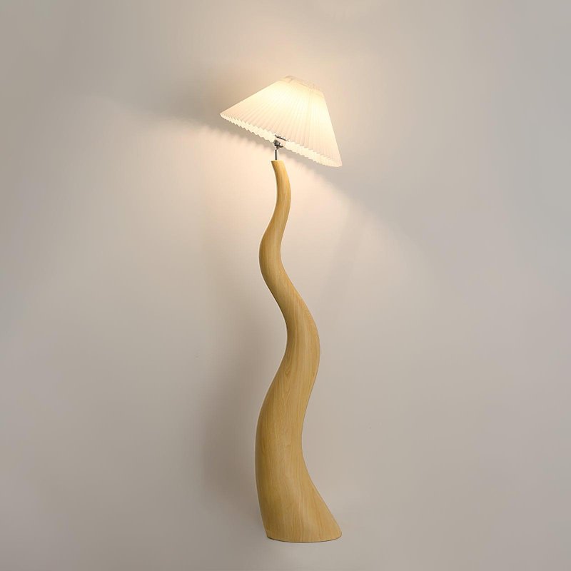 Modern Organic Twisted Pleated Floor Lamp Handcrafted Resin Standing Light