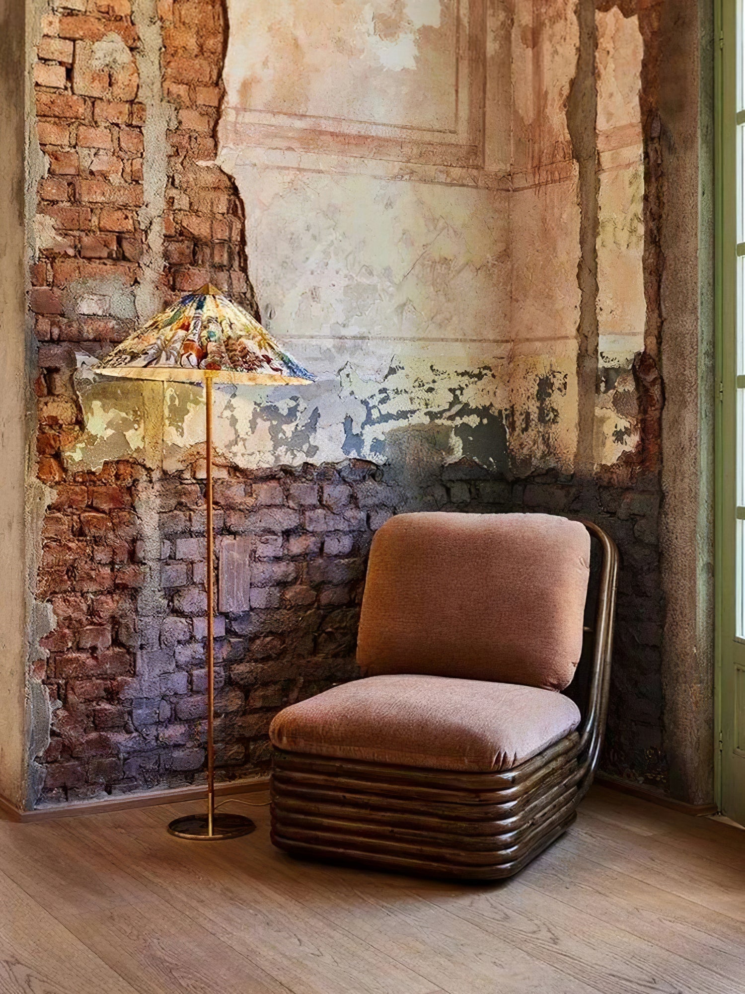 Mid Century Modern Rattan Stem Floor Lamp with Elegant Fabric Shade for Indoor Living Spaces