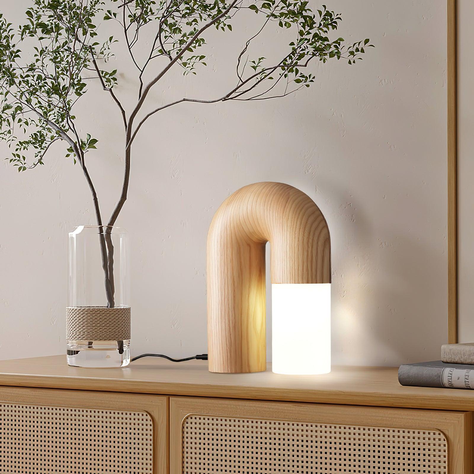 Contemporary Arch Wood LED Table Lamp Minimalist U Shaped Desk Light for Home and Office