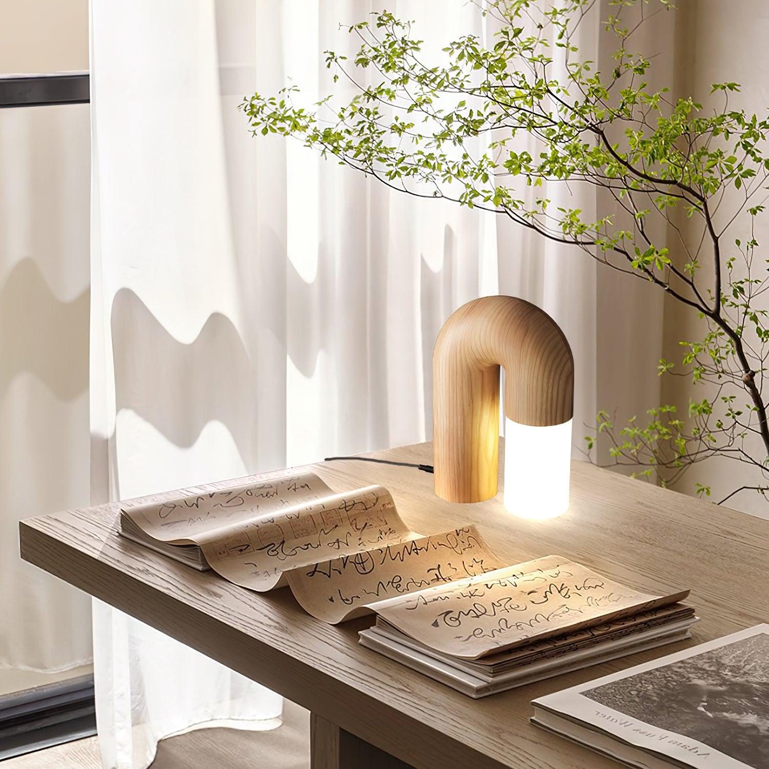 Contemporary Arch Wood LED Table Lamp Minimalist U Shaped Desk Light for Home and Office