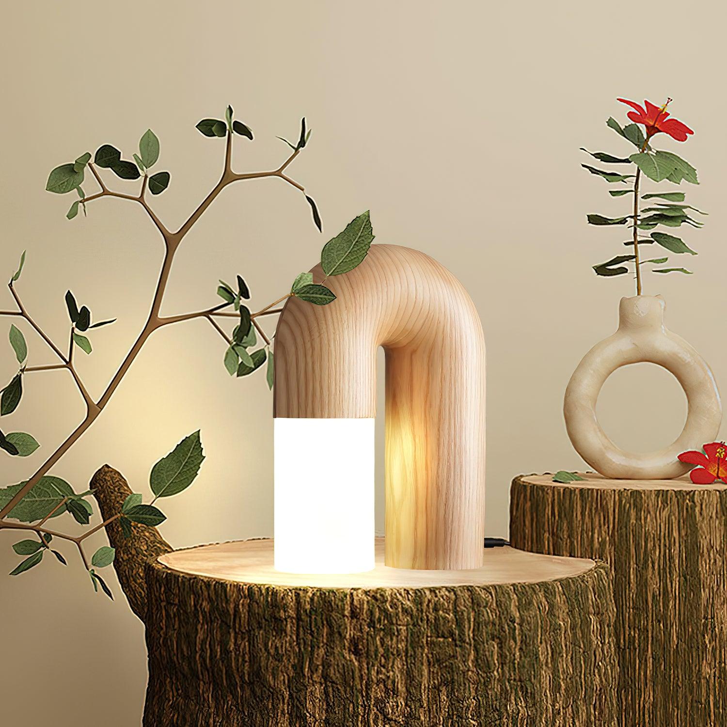 Contemporary Arch Wood LED Table Lamp Minimalist U Shaped Desk Light for Home and Office
