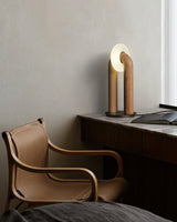Minimalist U Shaped Wood Bedside Lamp with Acrylic Shade and Touch Control Integrated LED
