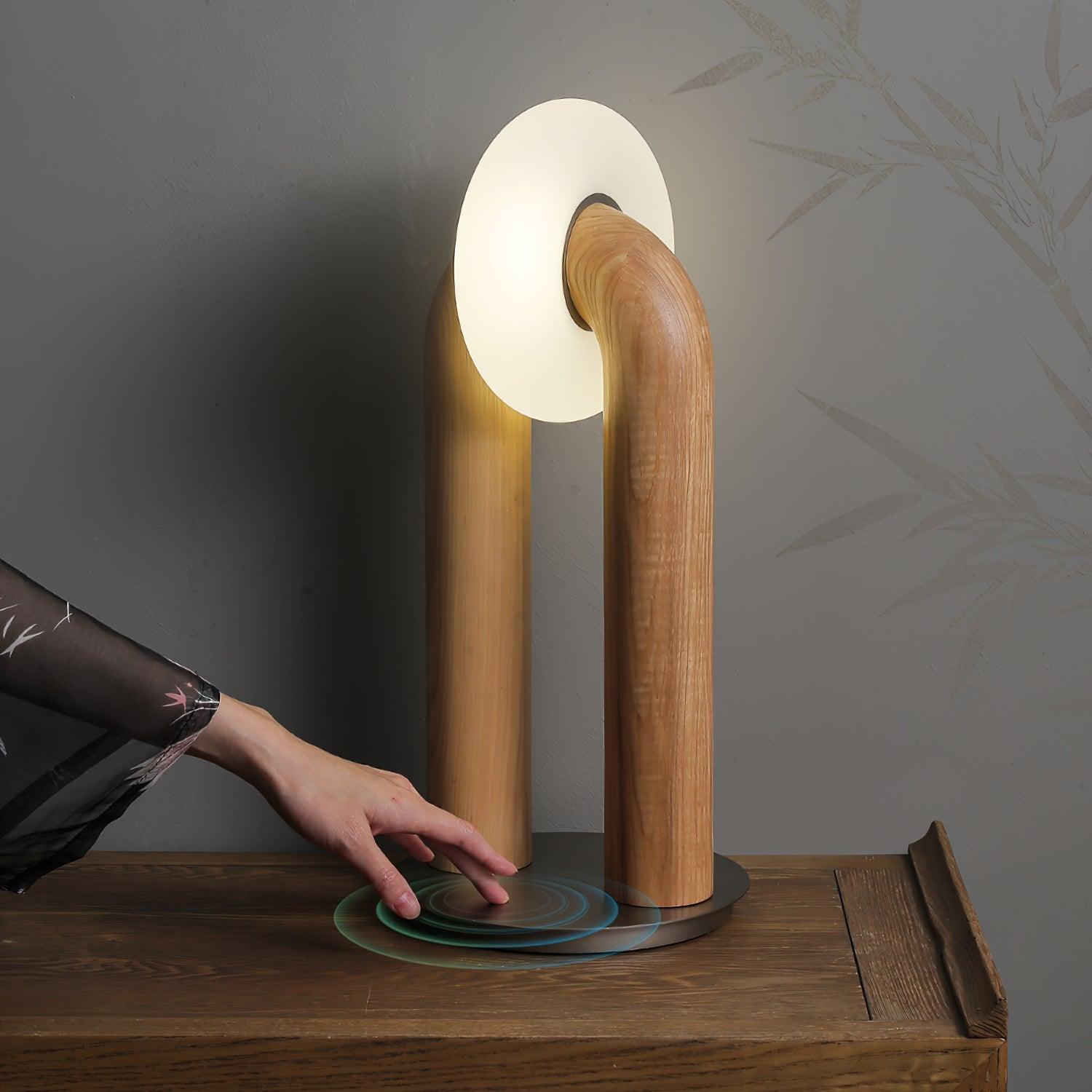 Minimalist U Shaped Wood Bedside Lamp with Acrylic Shade and Touch Control Integrated LED
