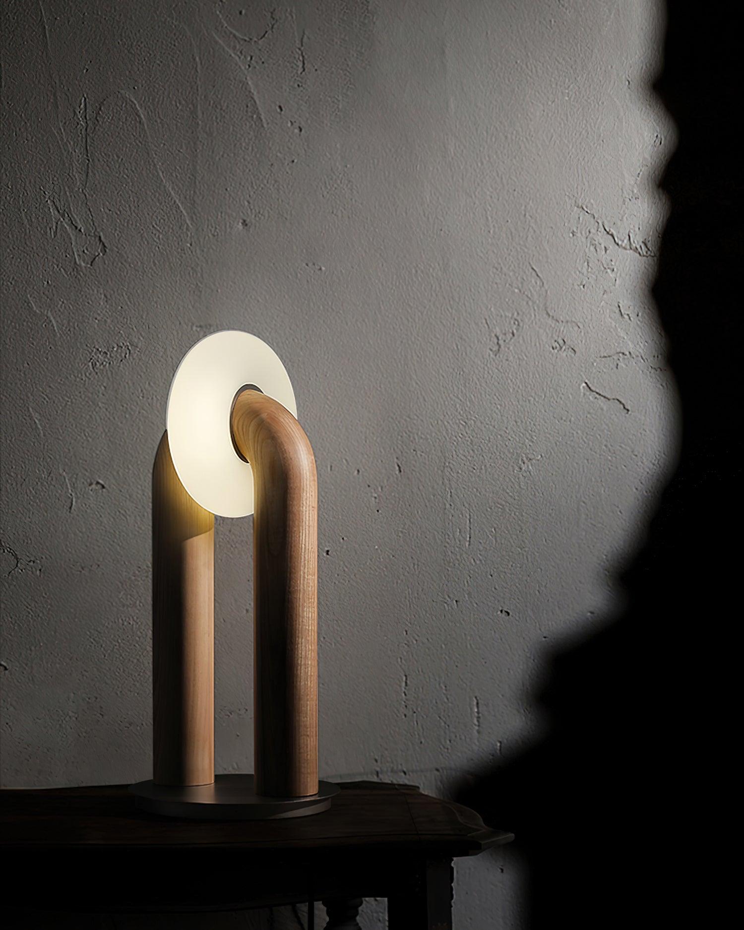 Minimalist U Shaped Wood Bedside Lamp with Acrylic Shade and Touch Control Integrated LED