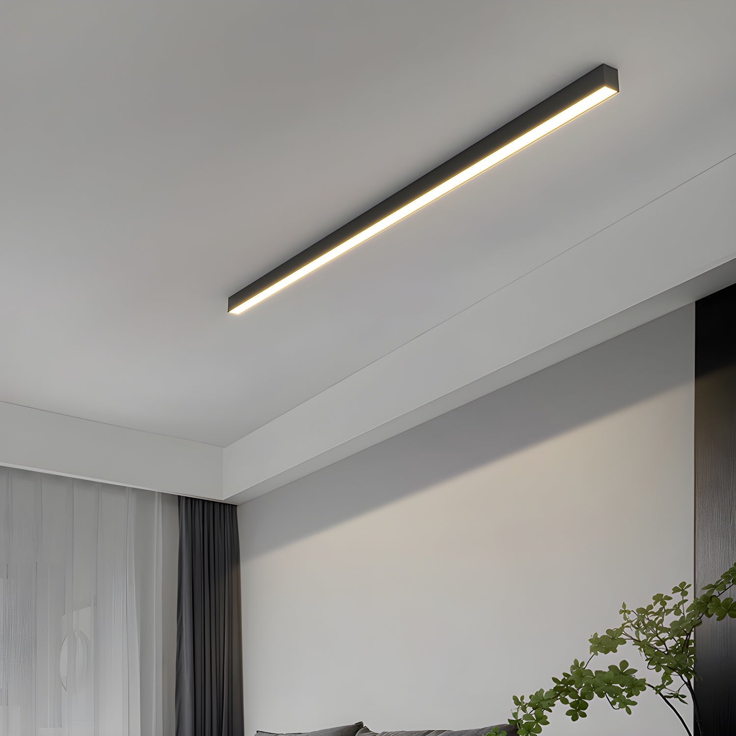 Modern Minimalism Ultra Slim Linear LED Ceiling Light Fixture with Three Color Modes and Integrated Lighting