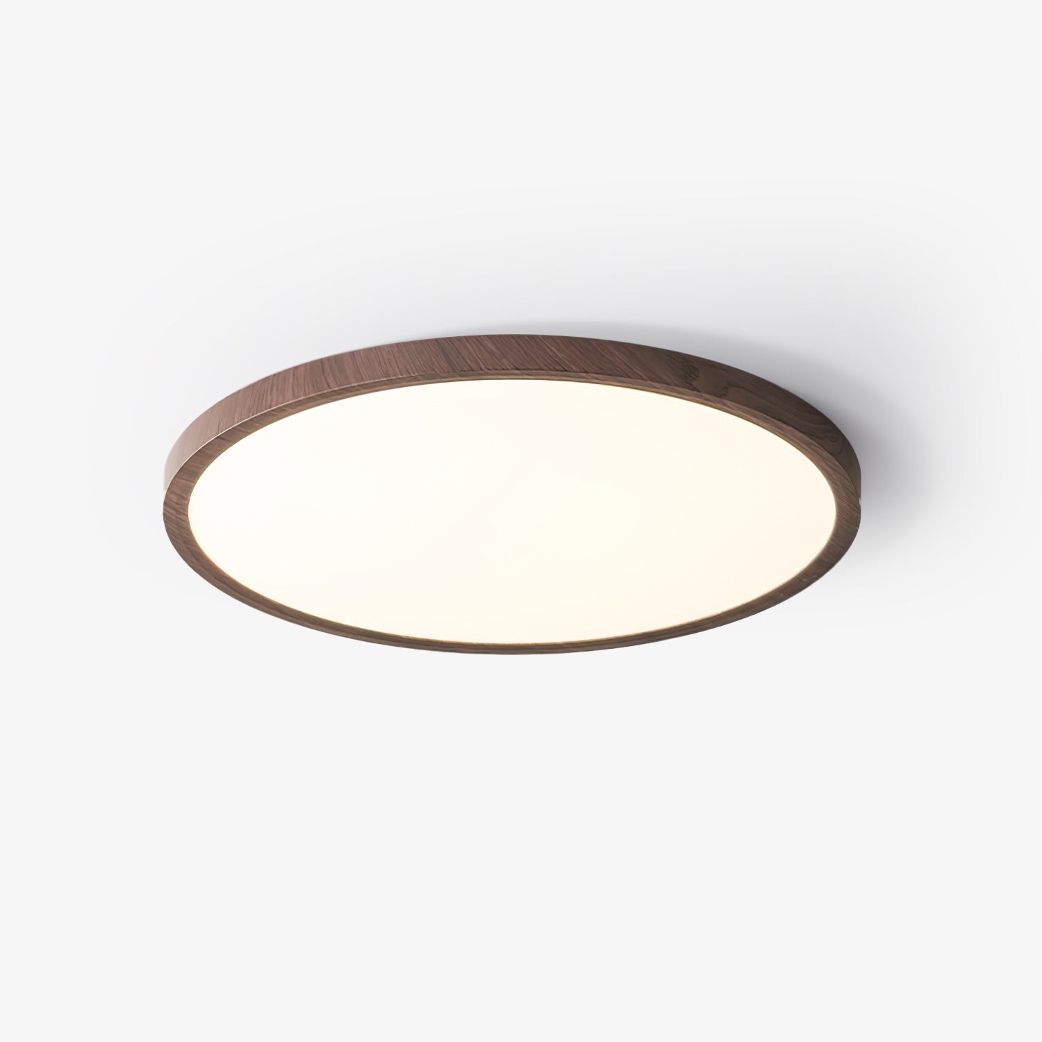 Modern Ultrathin Round Flush Mount LED Ceiling Light with Walnut Wood Grain Finish
