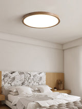 Modern Ultrathin Round Flush Mount LED Ceiling Light with Walnut Wood Grain Finish