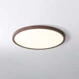 Modern Ultrathin Round Flush Mount LED Ceiling Light with Walnut Wood Grain Finish
