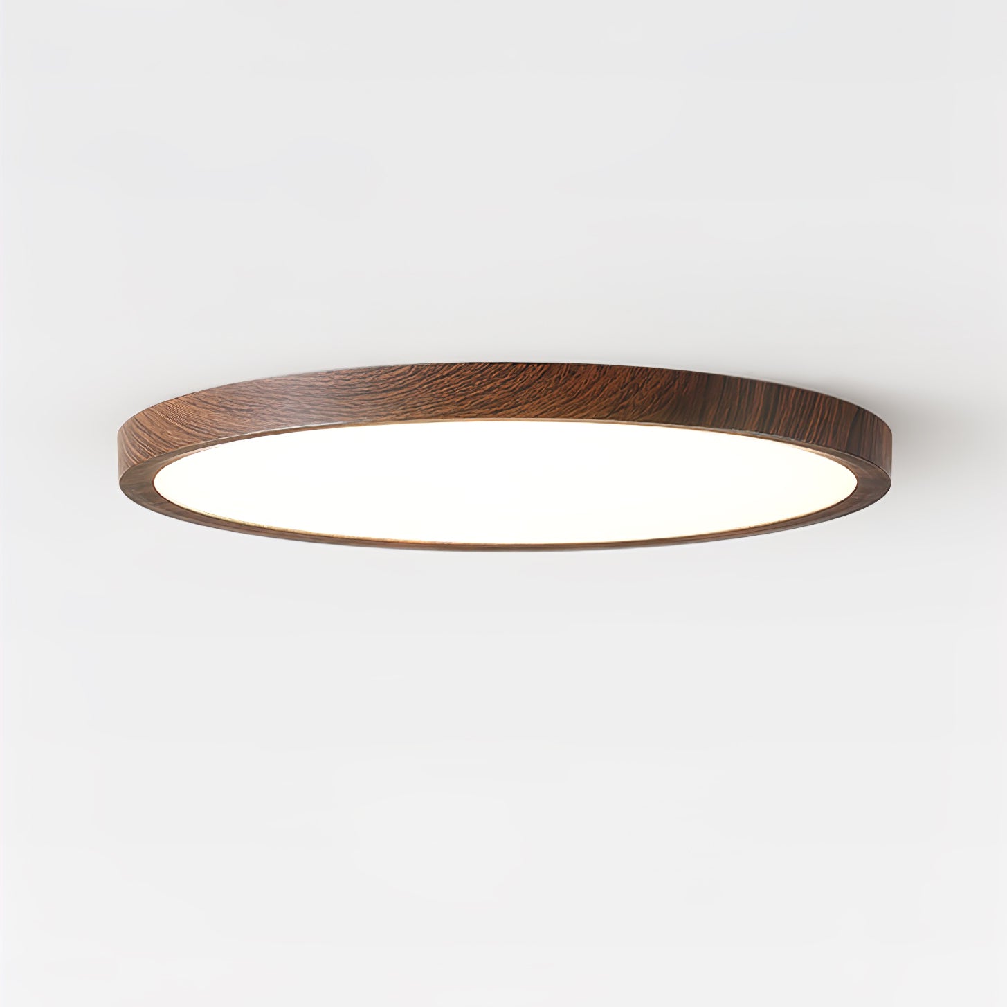 Modern Ultrathin Round Flush Mount LED Ceiling Light with Walnut Wood Grain Finish