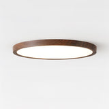 Modern Ultrathin Round Flush Mount LED Ceiling Light with Walnut Wood Grain Finish