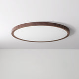 Modern Ultrathin Round Flush Mount LED Ceiling Light with Walnut Wood Grain Finish