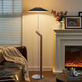 Modern Umbrella Style Wood Floor Lamp with Adjustable Height and Fabric Shade