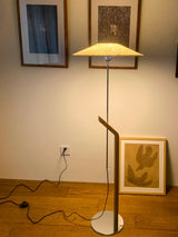 Modern Umbrella Style Wood Floor Lamp with Adjustable Height and Fabric Shade