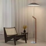 Modern Umbrella Style Wood Floor Lamp with Adjustable Height and Fabric Shade