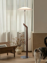 Modern Umbrella Style Wood Floor Lamp with Adjustable Height and Fabric Shade