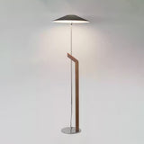 Modern Umbrella Style Wood Floor Lamp with Adjustable Height and Fabric Shade
