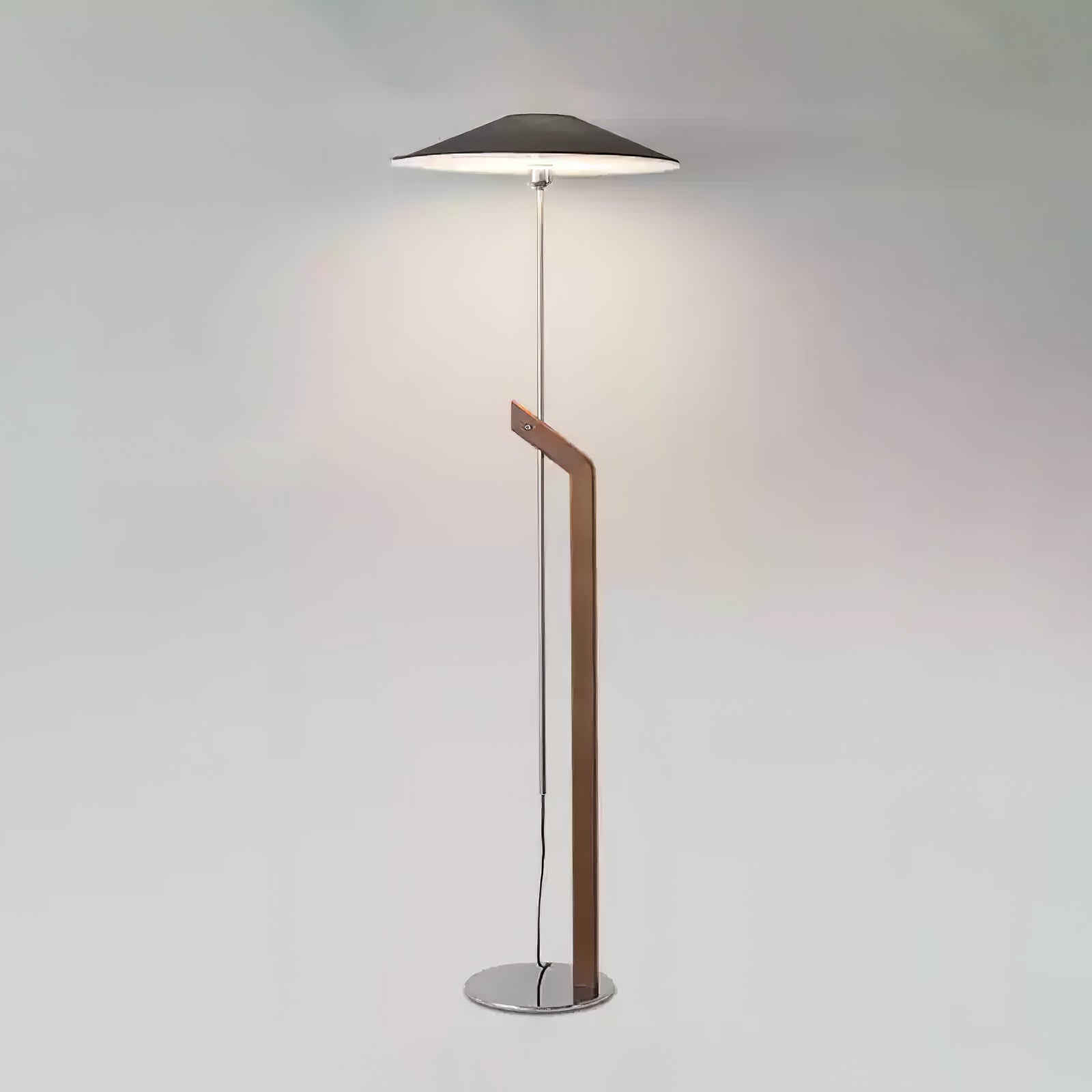 Modern Umbrella Style Wood Floor Lamp with Adjustable Height and Fabric Shade