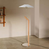 Modern Umbrella Style Wood Floor Lamp with Adjustable Height and Fabric Shade