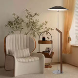 Modern Umbrella Style Wood Floor Lamp with Adjustable Height and Fabric Shade