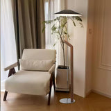 Modern Umbrella Style Wood Floor Lamp with Adjustable Height and Fabric Shade