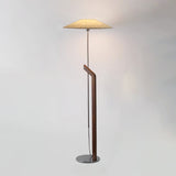 Modern Umbrella Style Wood Floor Lamp with Adjustable Height and Fabric Shade