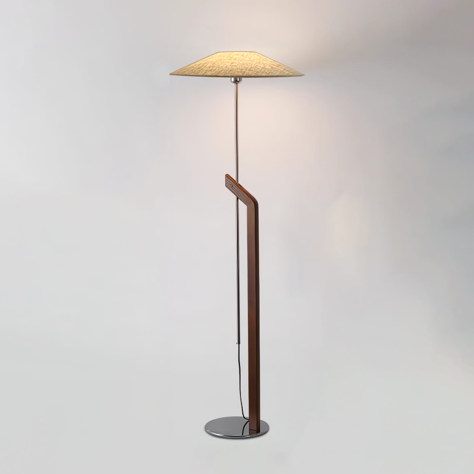 Modern Umbrella Style Wood Floor Lamp with Adjustable Height and Fabric Shade