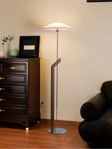 Modern Umbrella Style Wood Floor Lamp with Adjustable Height and Fabric Shade